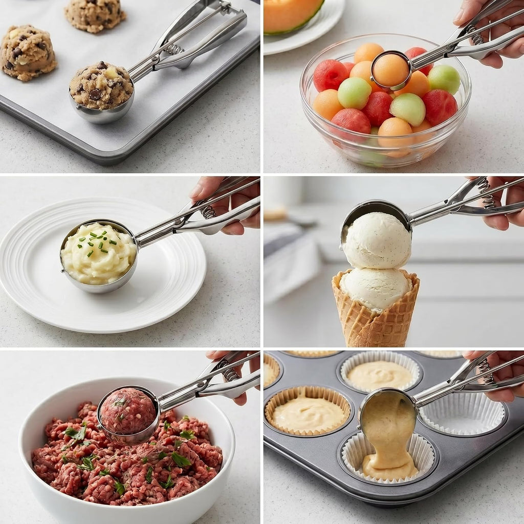Ice Cream Scoop, 3Pcs Cookie Scoop Set, 18/8 Stainless Steel Cookie