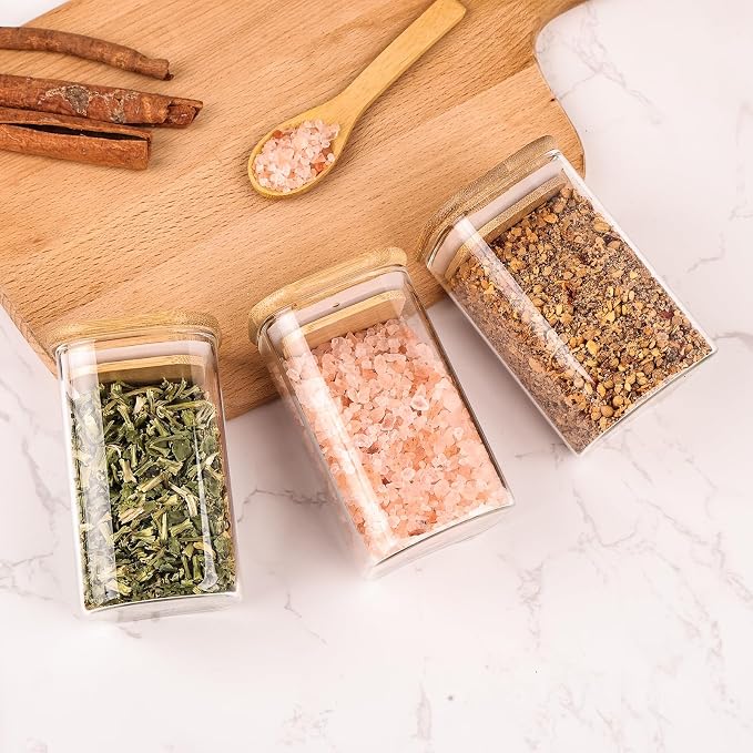 6oz Glass Spice Jars with Bamboo Lid and Label, 12 Pack Square Glass Container - Image 6