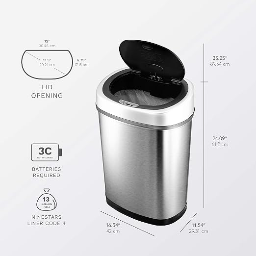 Ninestars DZT-42-9 Automatic Touchless Infrared Motion Sensor Trash Can - Image 3