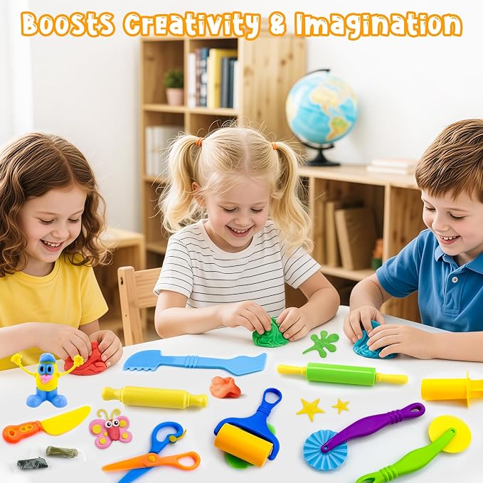 Dough Play Tools for Kids, Rolling Pins, Safety Scissors, Plastic Knife - Image 6