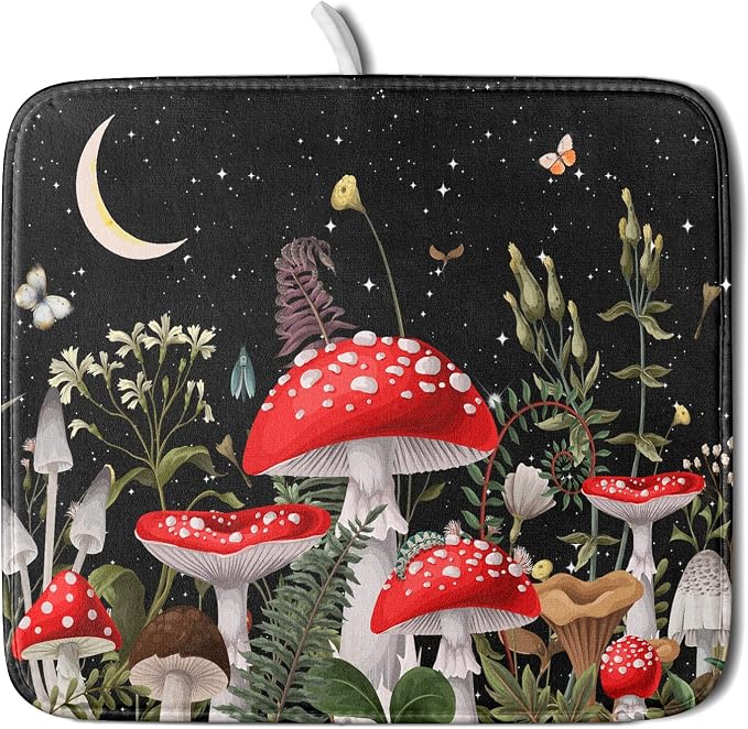 Red Mushroom Dish Drying Mat for Kitchen Counter Plant Leaves Drainer Mats Rack by Giwawa
