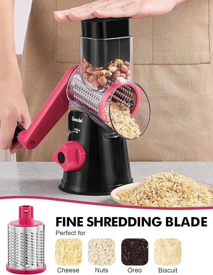 Geedel Rotary Cheese Grater, Kitchen Mandoline Vegetable Slicer - Image 5