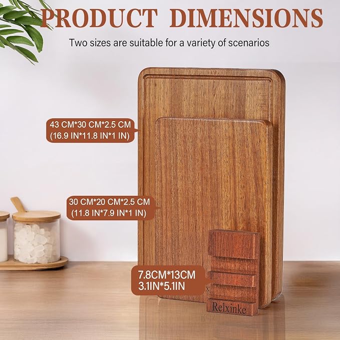 Solid Teak Wood Cutting Board Set One Piece Non Glued Large Thick Crack - Image 2