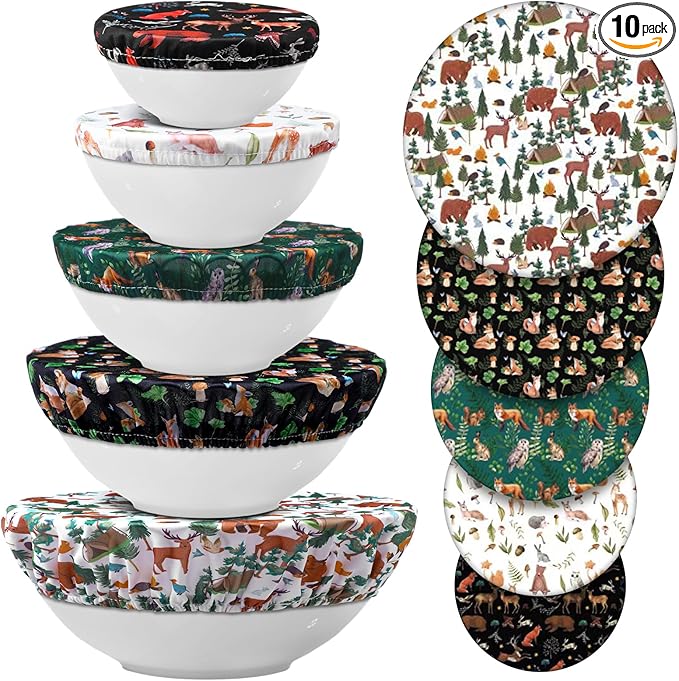 Patelai 10 Pcs Bowl Covers Reusable in 5 Size Stretch Cloth Fabric Elastic Food by Patelai