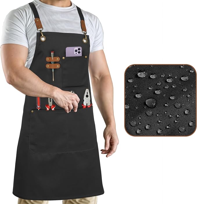 RUVANTI Work Aprons for Men, Oil & Water Repellent, PolyCotton Cross Back by Ruvanti