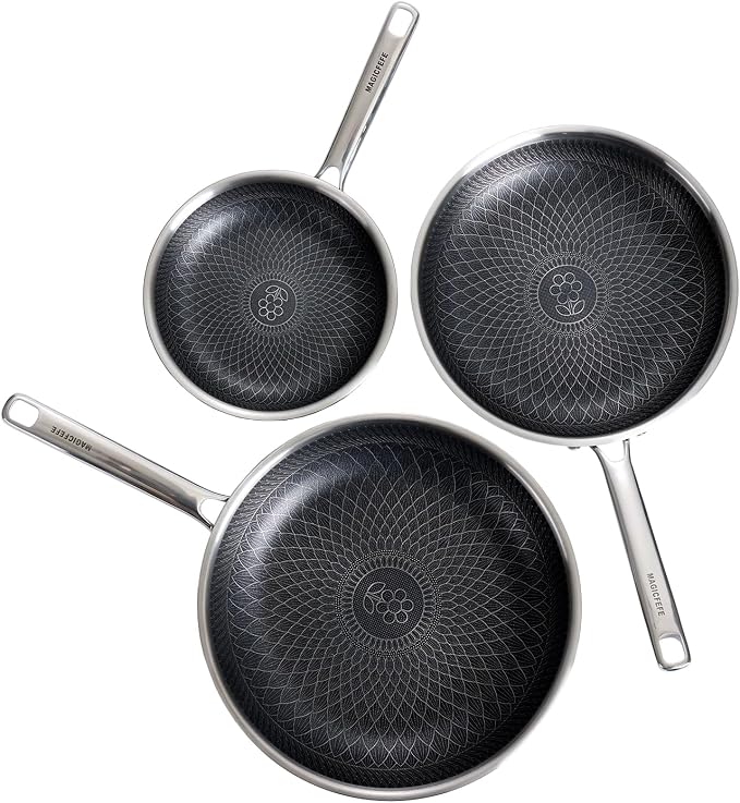 Non Stick Frying Pan without Lid, 8+10+12 Inch, Hybrid Frying Pans Set Nonstick by Yourpersonalkitchen