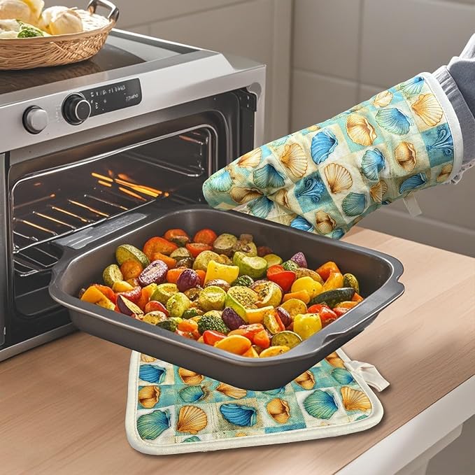 Oven Mitts Gloves 1 Pair Heat Resistant 480 ℉ Non Slip Clear Silicone Printed - Image 4