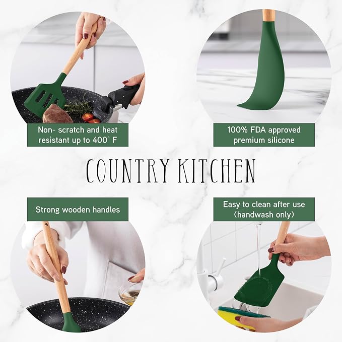 Country Kitchen Non Stick Silicone Utensil Set - Image 4