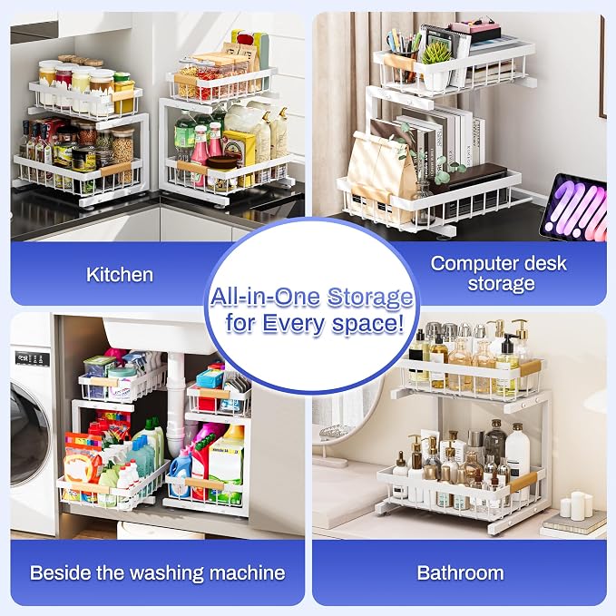 ADBIU 2 Pack Under Sink Organizers and Storage, Height Adjustable 2-Tier Pull - Image 5