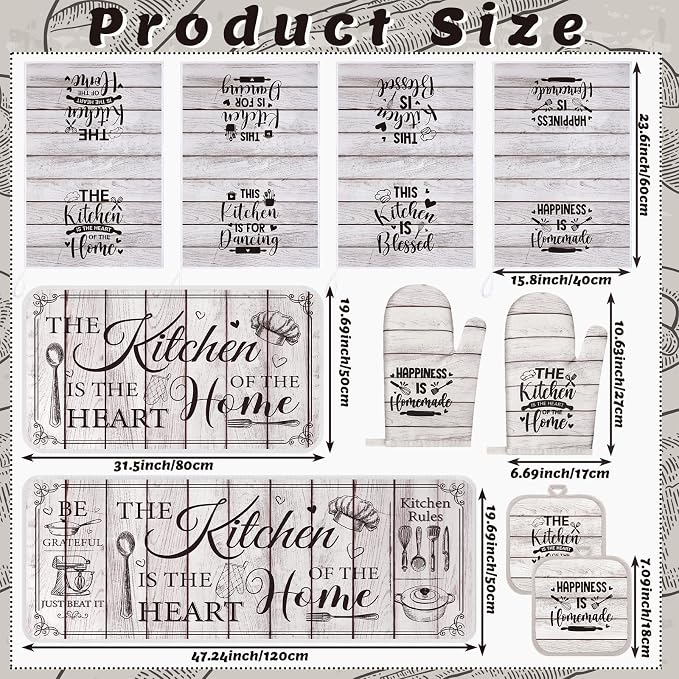Fourluoo 10 Pcs Farmhouse Kitchen Decor and Accessories Set 4 Kitchen Towels 2 - Image 3
