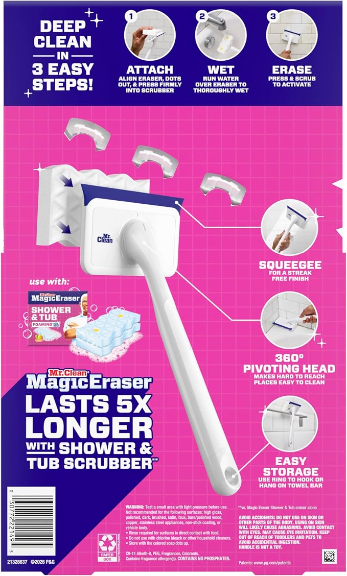 Mr. Clean Magic Eraser Shower & Tub Scrubber, Bathroom Cleaner, All in One - Image 15