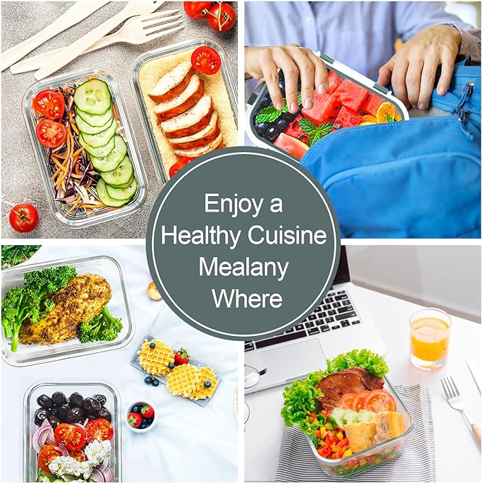 VERONES 10 Pack Glass Meal Prep Containers, Airtight Glass Lunch Containers - Image 6