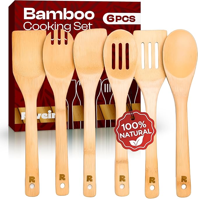 Riveira Bamboo Cooking Spoons 6-Piece – Wooden Cooking Utensils Set by Riveira