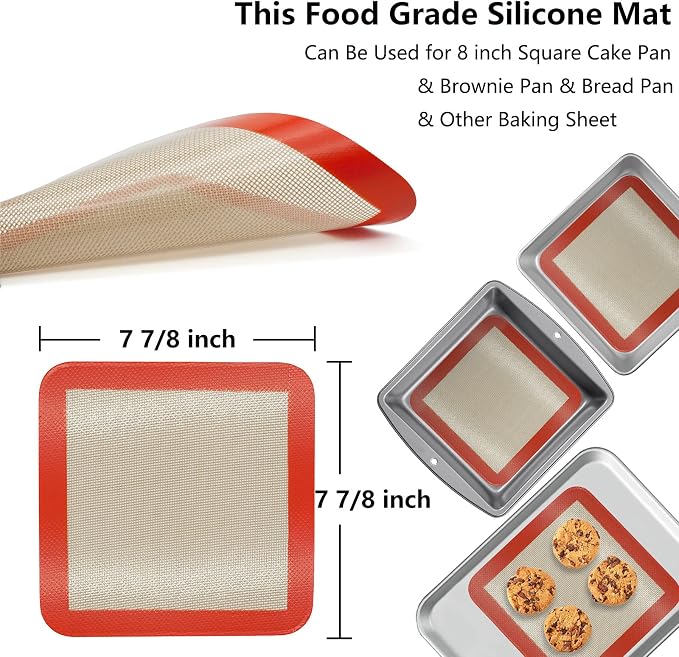 Silicone Baking Mats for 8 inch Square Cake Pan, Non-stick Reusable Cookie - Image 2