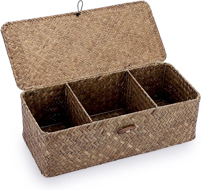 Hipiwe Storage Basket with Lid Toilet Tank Basket Holder Handwoven Wicker by Hipiwe
