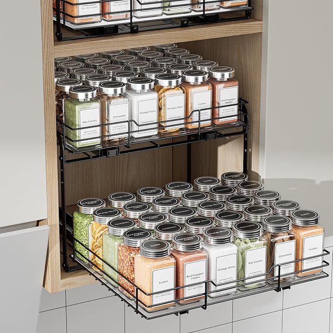 BOIVSHI 2-Tier Pull Out Spice Rack, Spice Rack Organizer, Pull Out Spice Racks - Image 2