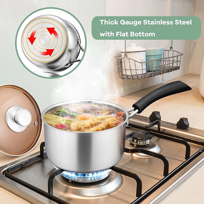 Herogo 1 Quart Saucepan with Lid, 18/10 Stainless Steel Small Sauce Pan Pot - Image 8
