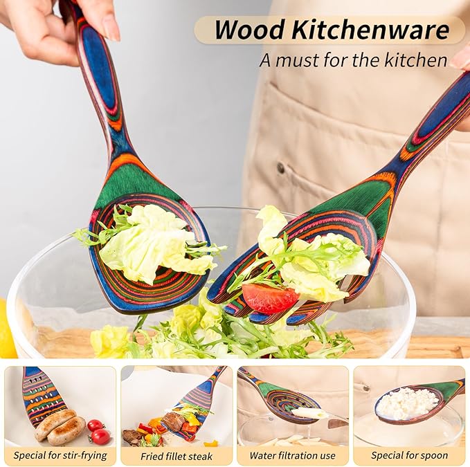 Gudamaye Pakkawood 7-Piece Wooden Cooking Utensils, Wooden Spoons - Image 7