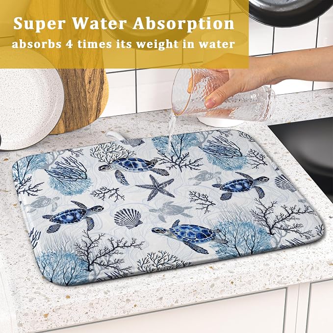Giwawa 16"x18" Coastal Sea Turtles Dish Drying Mat Nautical Ocean Tortoise - Image 7