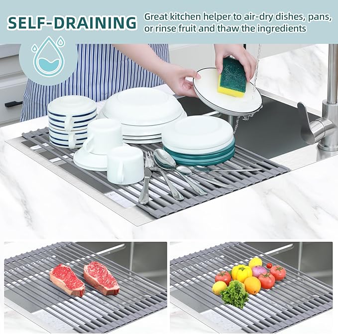 Ohuhu Dish Drying Rack Over The Sink, Roll Up Sink Rack 20.5" W x 13.1" L - Image 2