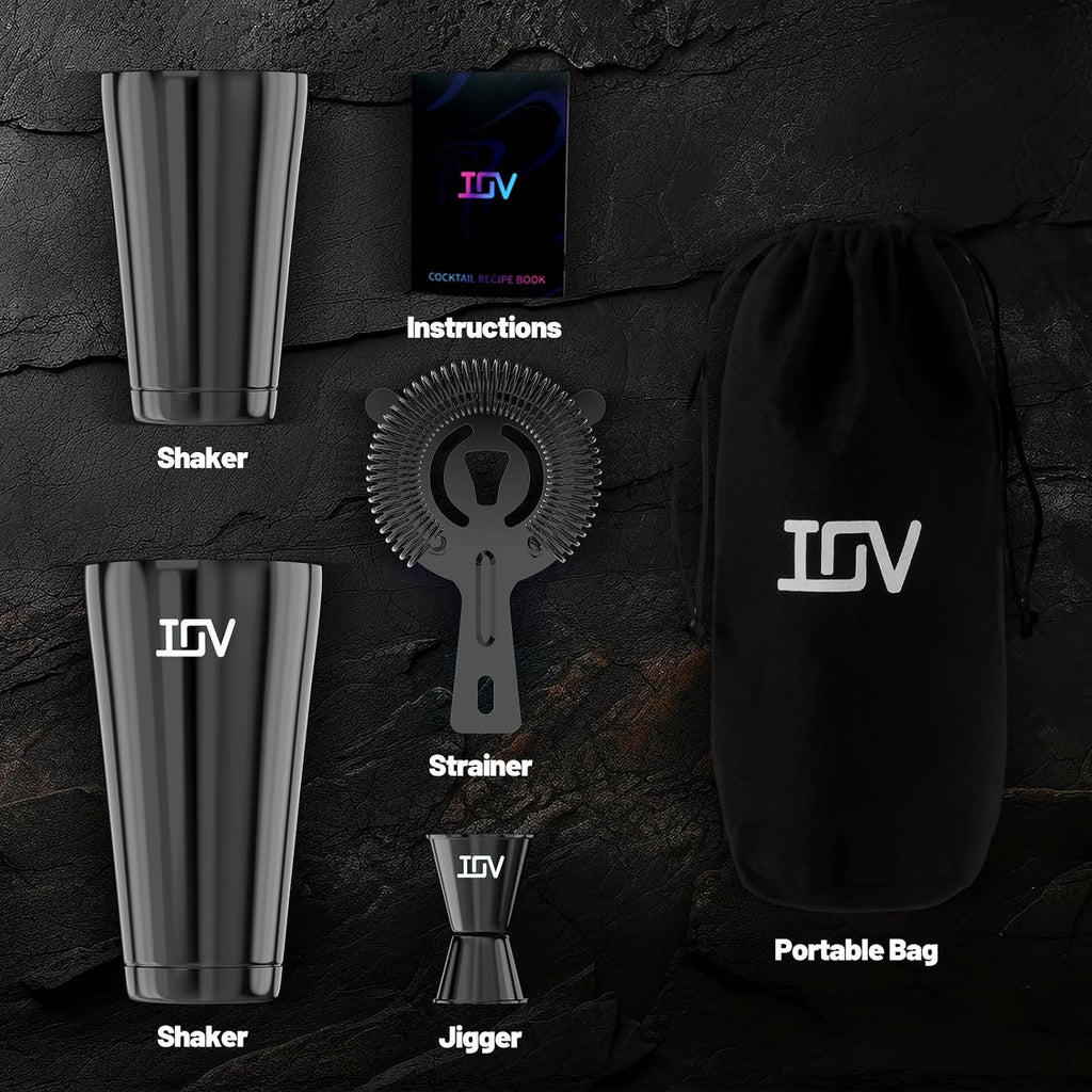 IOV Boston Cocktail Shaker Bar Set, Bartender Kit Drink Mixer Set with