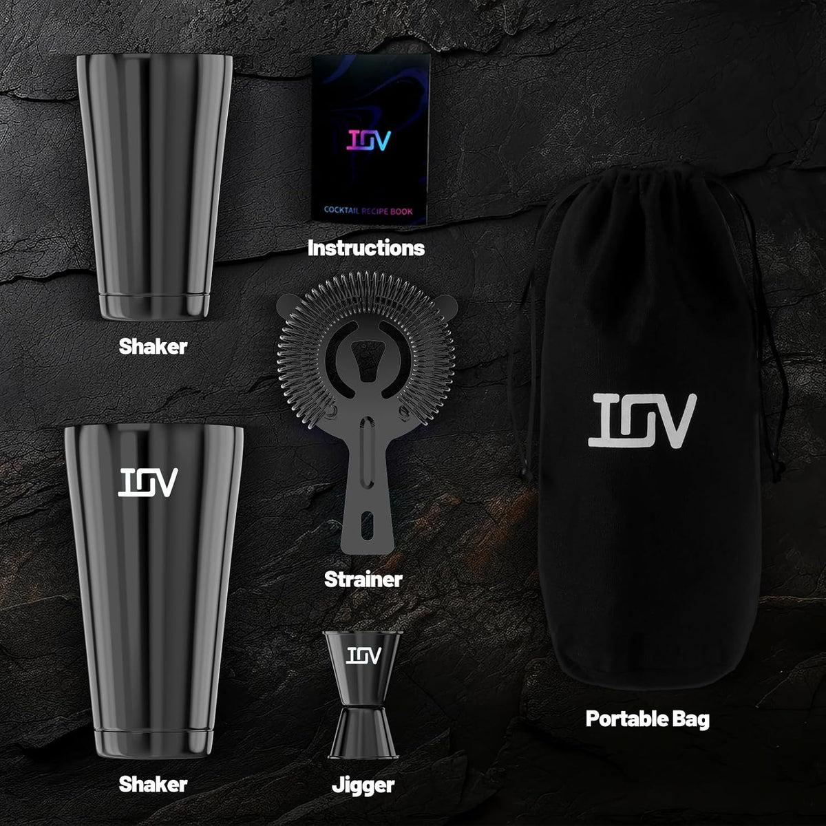 IOV Boston Cocktail Shaker Bar Set, Bartender Kit Drink Mixer Set with