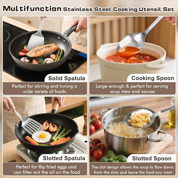 4 Pcs Cooking Utensils Set, Stainless Steel Kitchen Utensils, Heat Resistant - Image 2