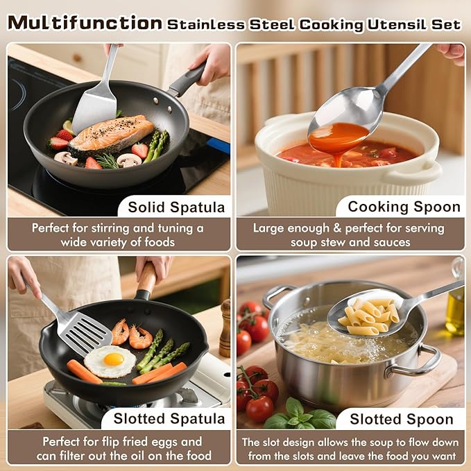 4 Pcs Cooking Utensils Set, Stainless Steel Kitchen Utensils, Heat Resistant - Image 7