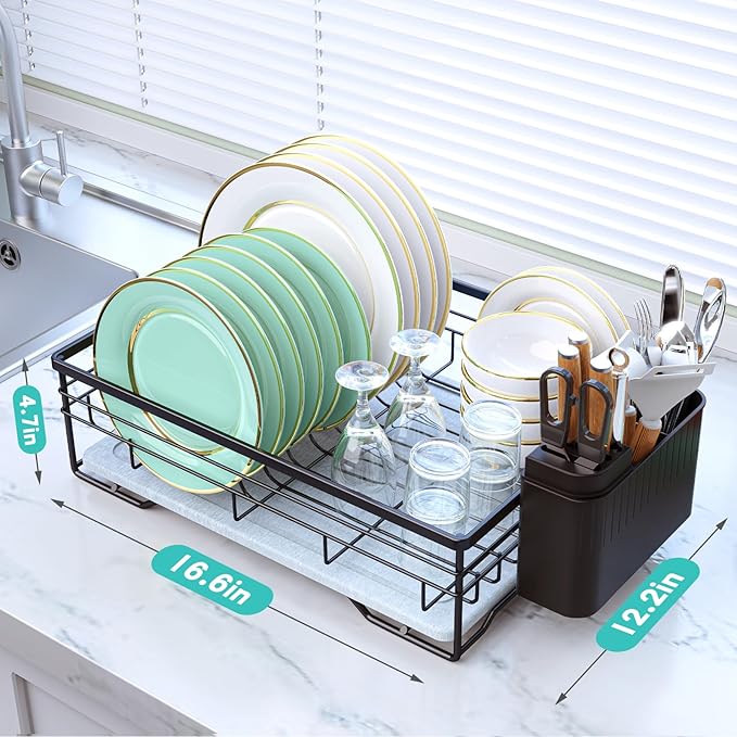 VABNEER Dish Drying Rack with Stone Drying Mat, Quick-Drying/Stainless/Super - Image 6