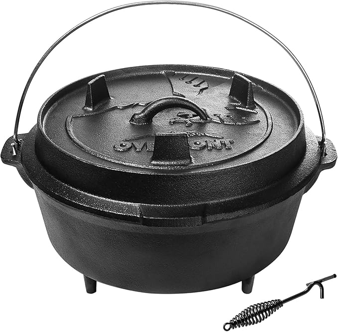 Overmont Camp Dutch Oven Pre Seasoned Cast Iron Lid Also a Skillet Casserole Pot by Overmont