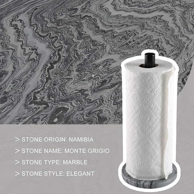 Koville African Marble Base Paper Towel Holder Countertop, Metal Rod 6" Marble - Image 3