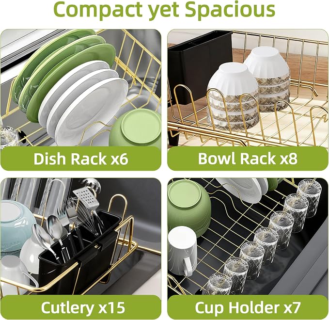 Golden Expandable Dish Drying Rack-Extra Large Stainless Steel Dish Drainer - Image 5