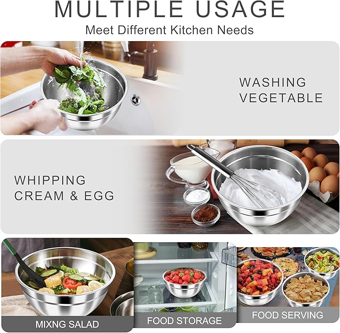 HaWare Mixing Bowls with Airtight Lids, 6-Piece Stainless Steel Salad Bowls - Image 6