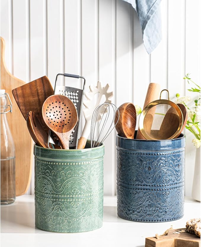 Kitchen Utensil Holder, 7 Inches Large Ceramic Utensil Holder - Image 2