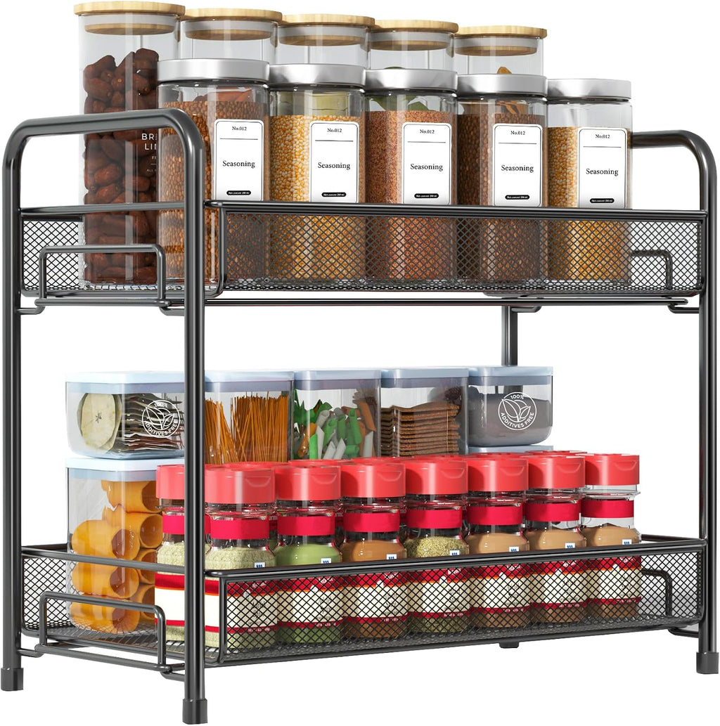 Spice Rack Organizer for Countertop,Xpatee 2-Tier Foldable Metal