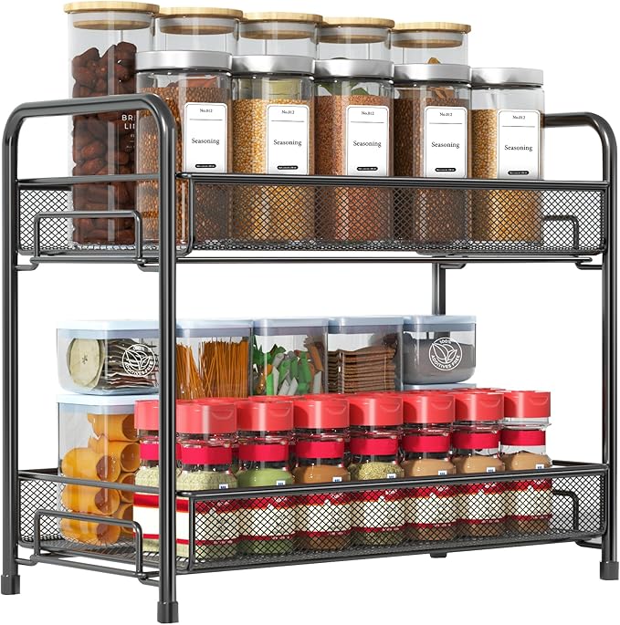 Spice Rack Organizer for Countertop, Xpatee 2-Tier Foldable Metal Rust-Proof by Xpatee
