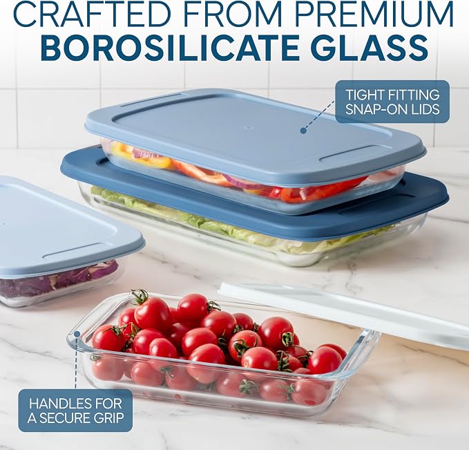 COOK WITH COLOR 8-Piece Deep Glass Baking Dish Set with Plastic Lids – - Image 5
