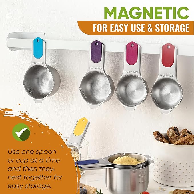 Spring Chef Magnetic Measuring Cups & Spoons Set, Strong N45 Magnets, Heavy - Image 4