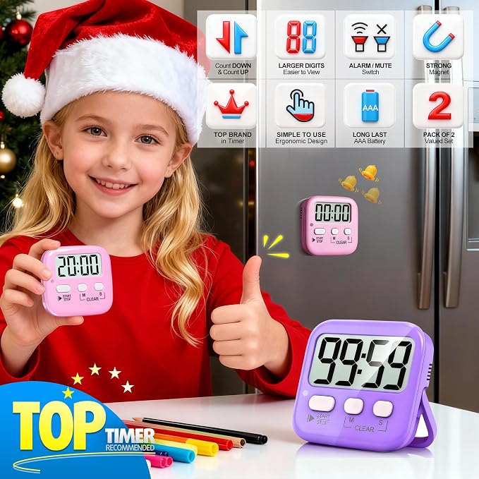 Antonki 2 Pack Digital Timer for Kids, Magnetic Countdown Kitchen Timers for - Image 3