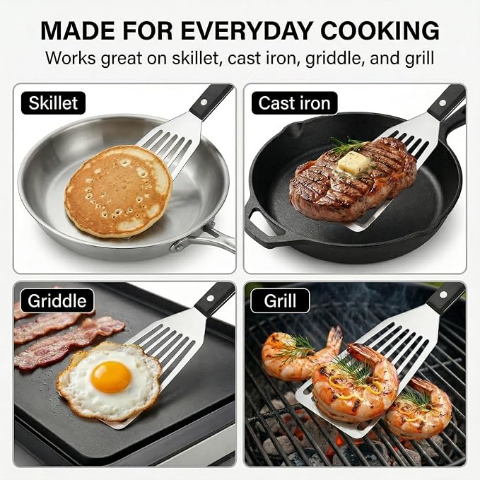 Stainless Steel Fish Spatula, 12.2" Slotted Metal Turner - Image 4