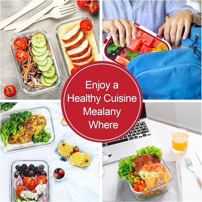 VERONES 10Pack Glass Meal Prep Containers, Airtight Glass Lunch Containers - Image 6