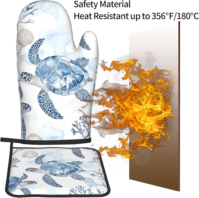 Navy Blue Ocean Sea Turtle Oven Mitts and Pot Holders Sets of 2 Summer Gift - Image 5
