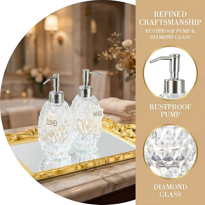 MALACHI Soap Dispenser Set, Crystal-Textured Diamond Glass - Image 2