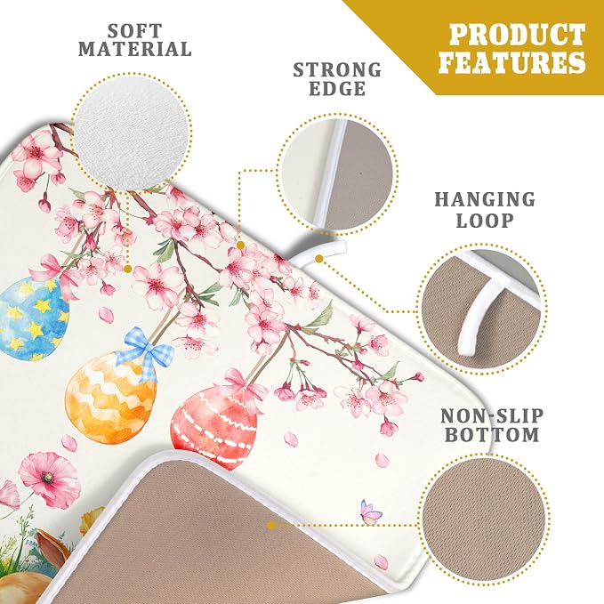 Giwawa Easter Bunny Dish Drying Mat, Spring Rabbits Eggs Hunt Dish Drainer Mats - Image 4
