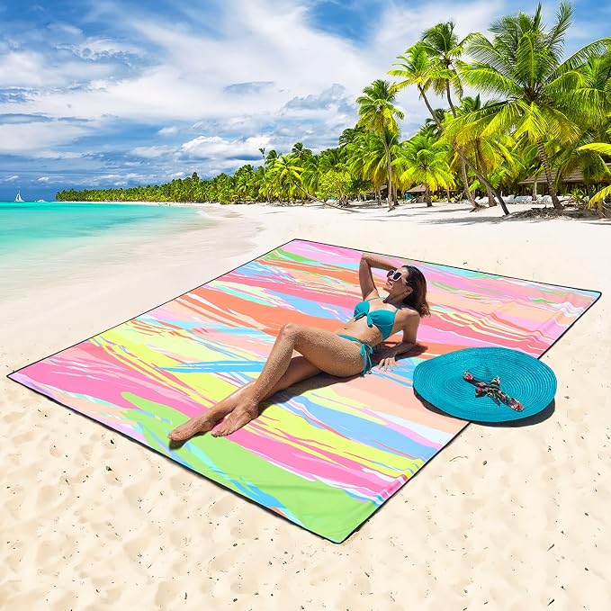 HIHOHO Beach Blanket Waterproof Sandproof Extra Large Beach Mat 79" X - Image 4