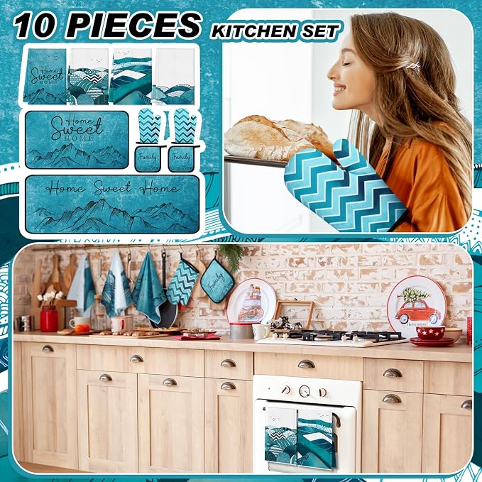 Fourluoo 10 Pcs Landscape Kitchen Dish Towels Rugs Oven Mitts and Pot Holders - Image 2