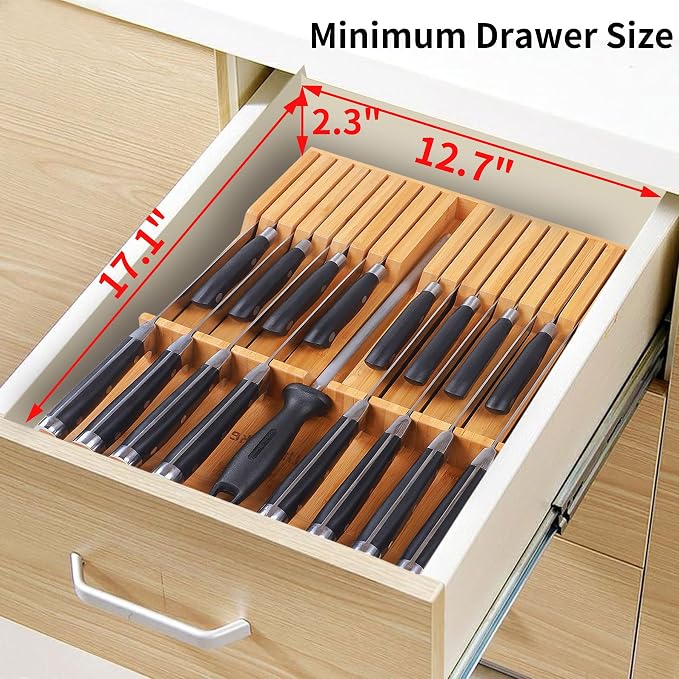 Utoplike In-drawer Knife Block Bamboo Kitchen Knife Drawer Organizer Large - Image 7