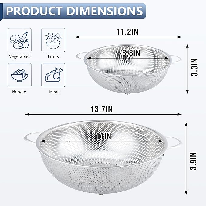 Gulex Colander Stainless Steel 5-Quart, Metal Strainers - Image 2