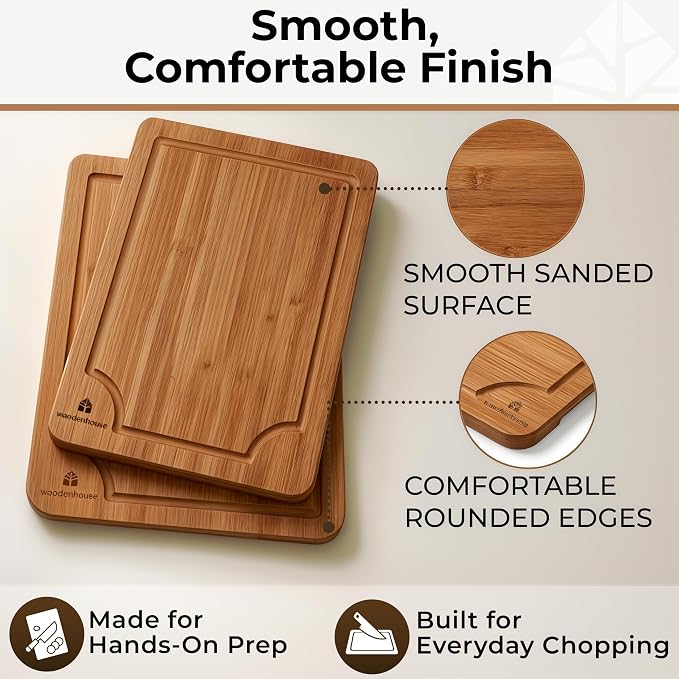 Set of 3 Bamboo Cutting Boards for Kitchen - Image 5