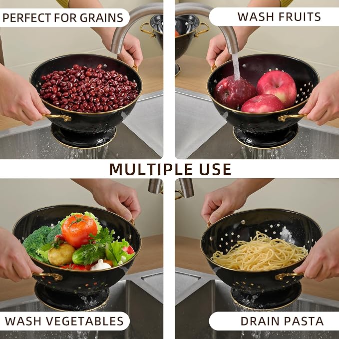 Metal Colander 2 Pack, 3.5 Quart Powder Coated Self-draining Solid Ring Base - Image 6